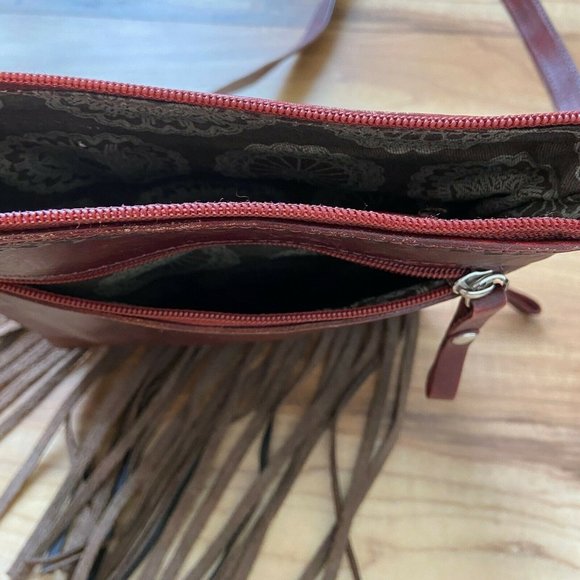 American West Leather Crossbody Handbag Fringe Western Burgundy Studded - Picture 6 of 12